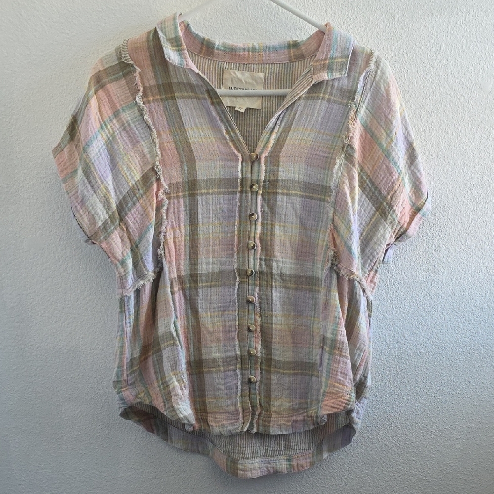 Lucky Brand Button Up Plaid Top Size M